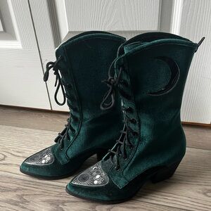 Strange Cvlt Green Velvet Spirit Boots Size 6